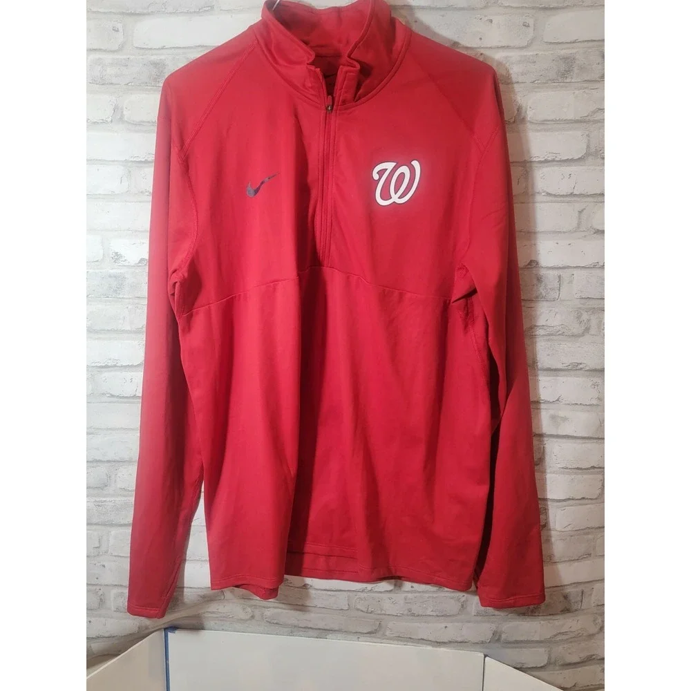 Nike XL Red Dry-Fit Element 1/4 Zip Running Pullover Top Washington Nationals
